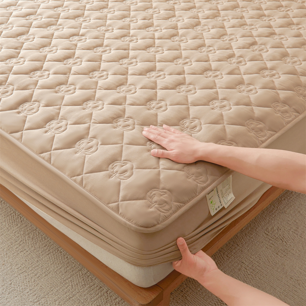 91家纺网 家纺一手货源 找家纺 柔品 2026新款牛奶棉新疆棉花夹棉床笠 新疆棉花-卡其