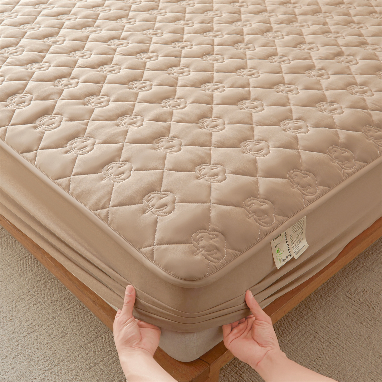 91家纺网 家纺一手货源 找家纺 柔品 2026新款牛奶棉新疆棉花夹棉床笠 新疆棉花-卡其