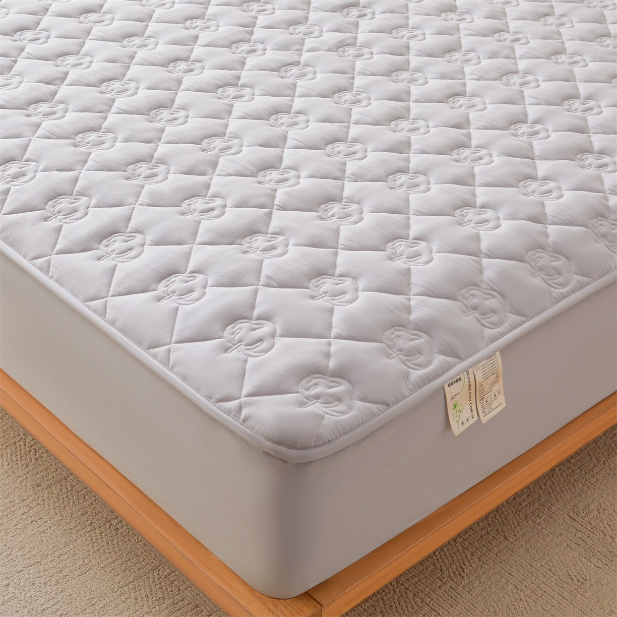 91家纺网 家纺一手货源 找家纺 柔品 2026新款牛奶棉新疆棉花夹棉床笠 新疆棉花-浅灰