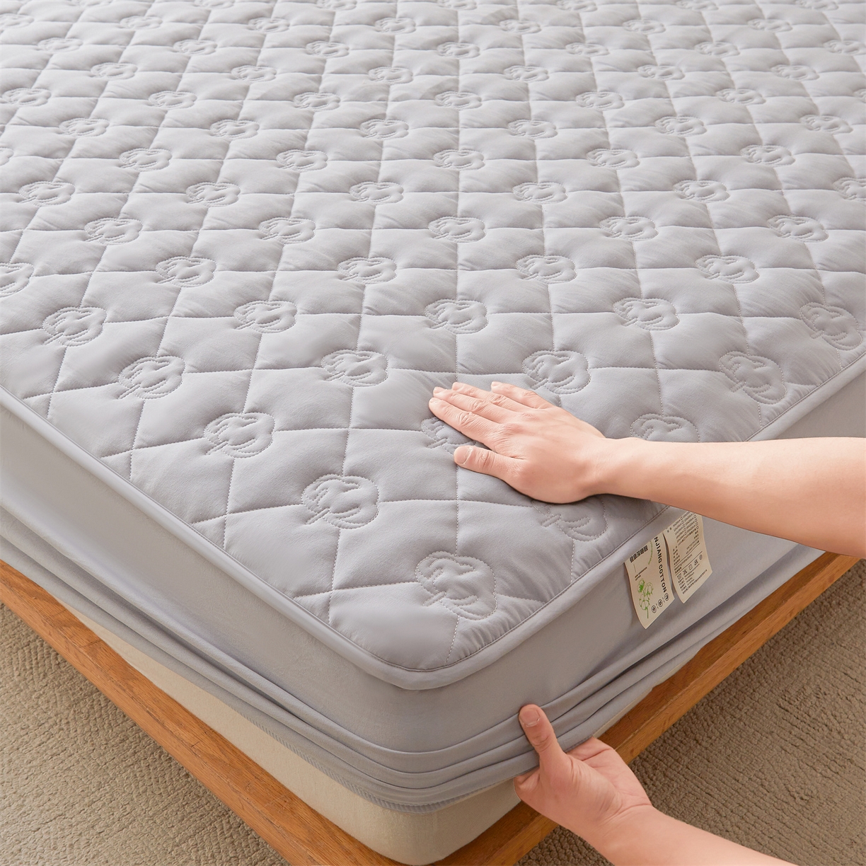 91家纺网 家纺一手货源 找家纺 柔品 2026新款牛奶棉新疆棉花夹棉床笠 新疆棉花-浅灰