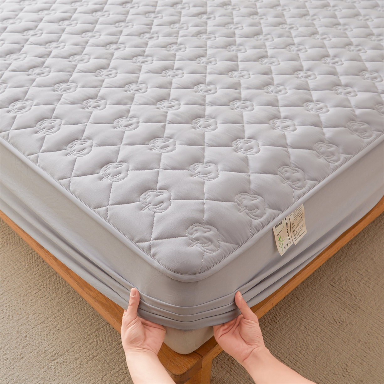 91家纺网 家纺一手货源 找家纺 柔品 2026新款牛奶棉新疆棉花夹棉床笠 新疆棉花-浅灰