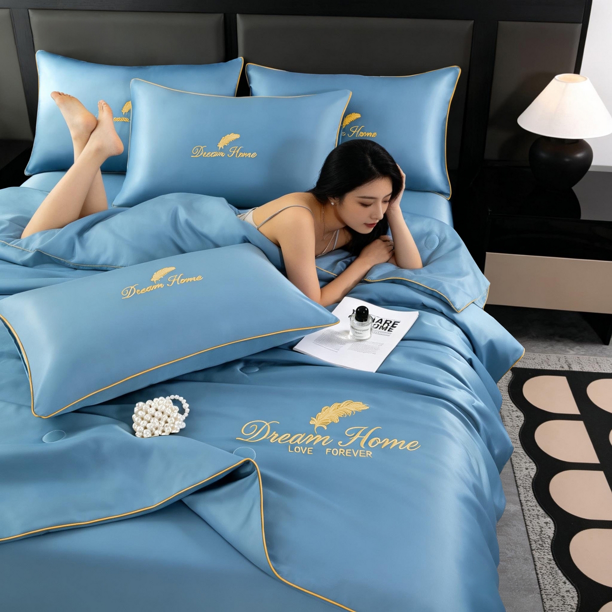 91家纺网 家纺一手货源 找家纺 （总）维娜斯家纺 2026新款绣花冰丝夏被四件套