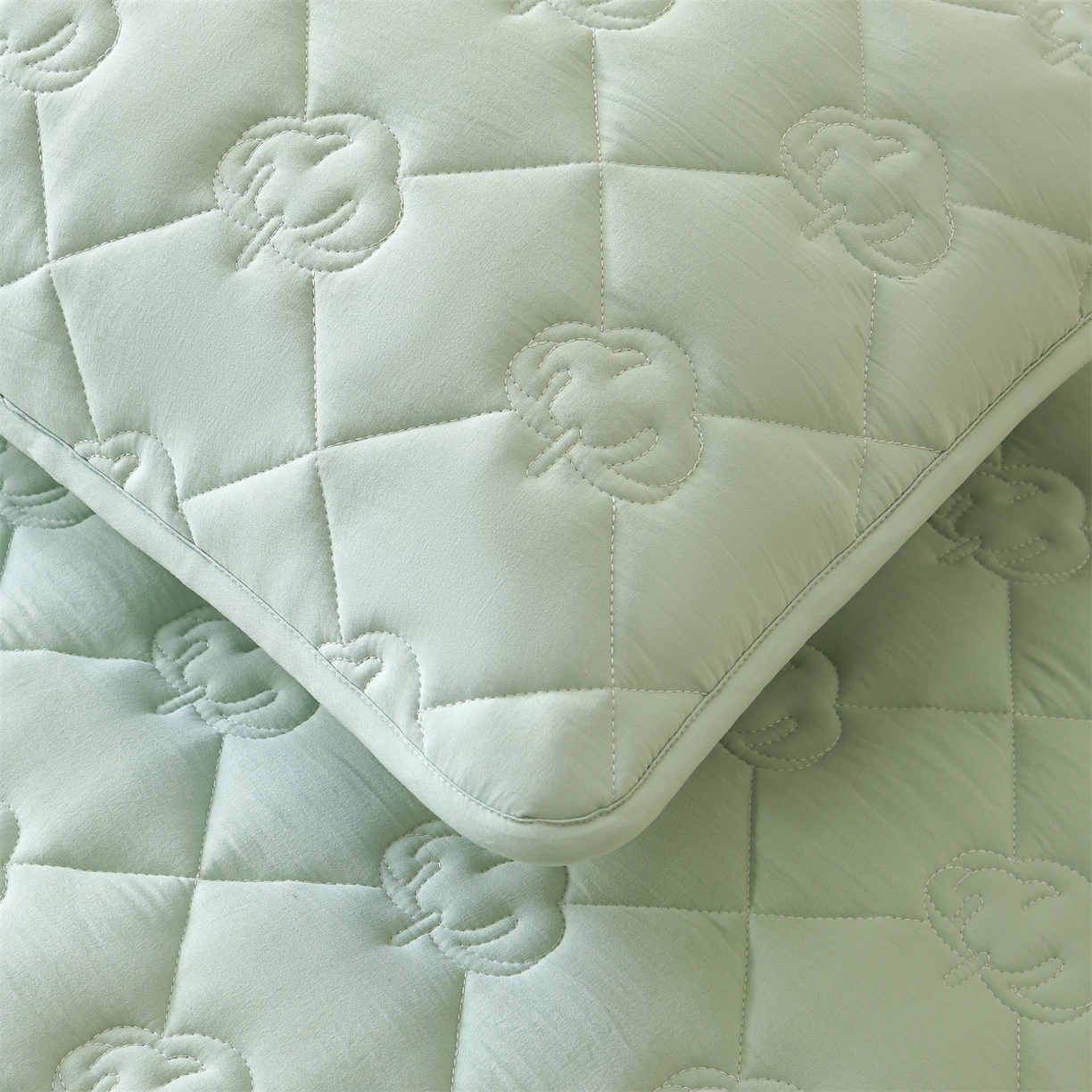 91家纺网 家纺一手货源 找家纺 柔品 2026新款牛奶棉新疆棉花夹棉床笠 新疆棉花-青绿