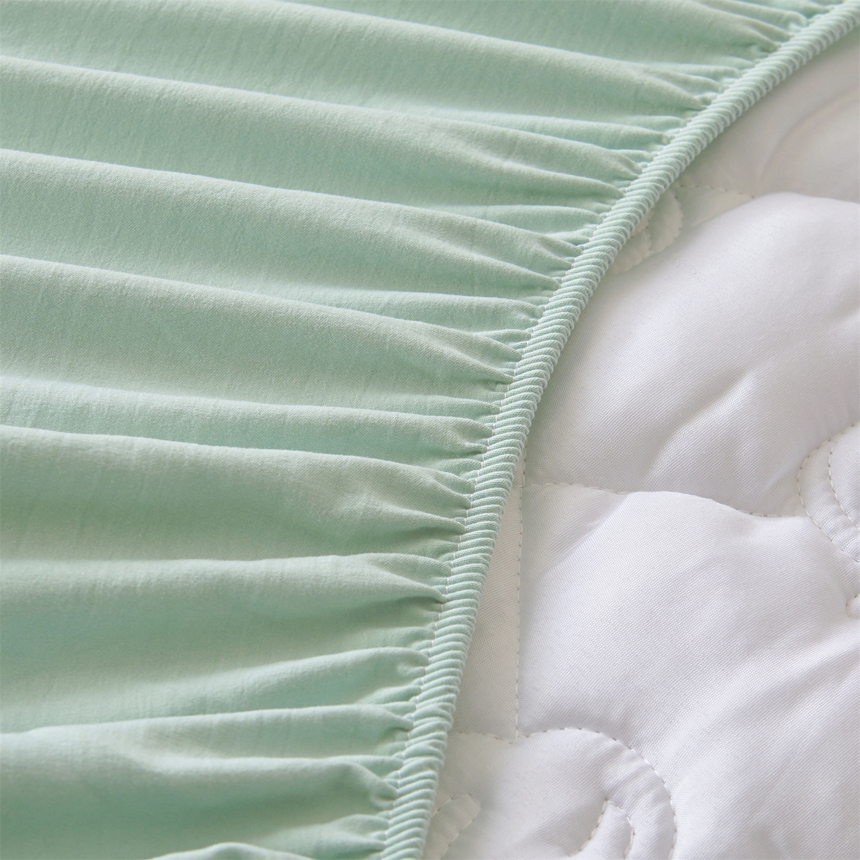 91家纺网 家纺一手货源 找家纺 柔品 2026新款牛奶棉新疆棉花夹棉床笠 新疆棉花-青绿