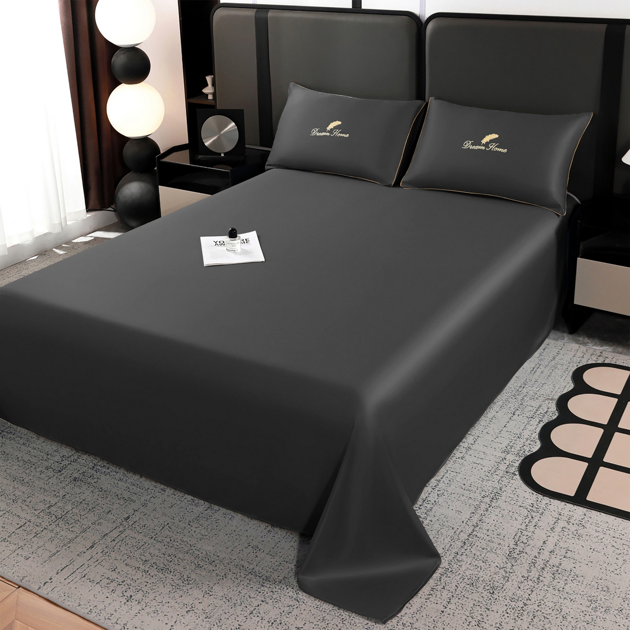 91家纺网 家纺一手货源 找家纺 维娜斯家纺 2026新款绣花冰丝夏被四件套 灰色