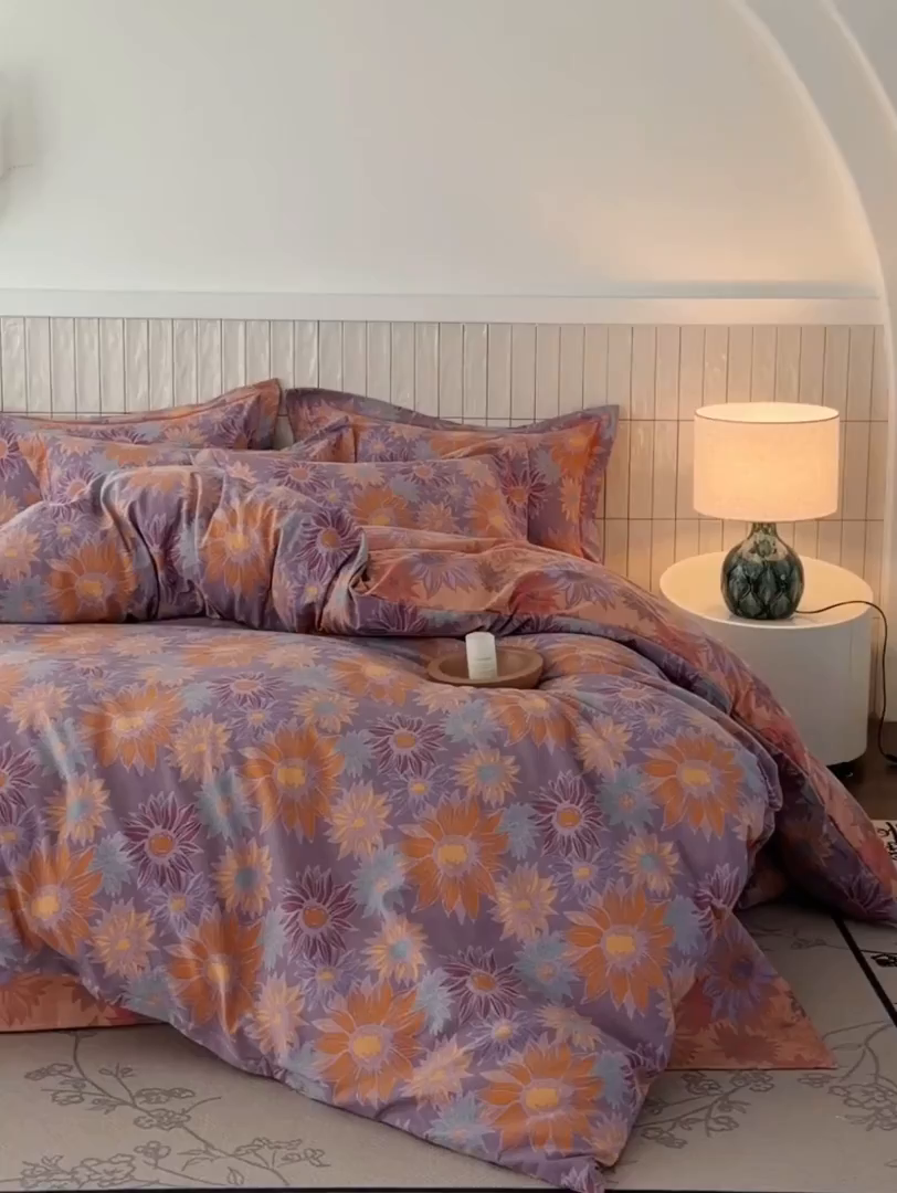 91家纺网 家纺一手货源 找家纺 （总）棠颂家纺 2026新款原棉中古风色织双层纱四件套