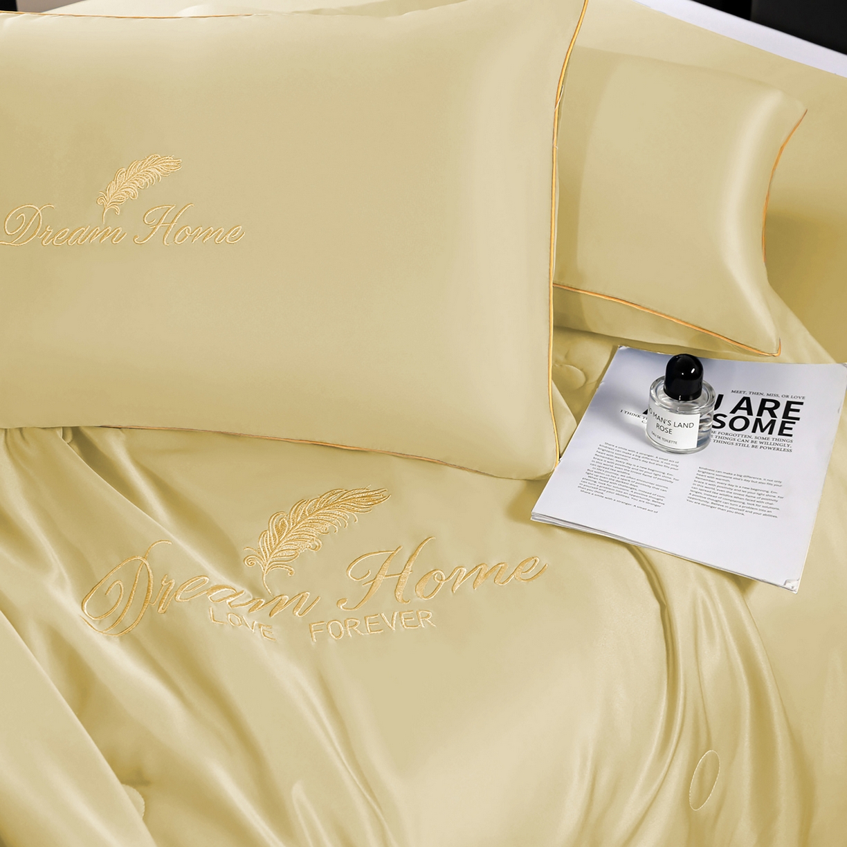 91家纺网 家纺一手货源 找家纺 维娜斯家纺 2026新款绣花冰丝夏被四件套 米色