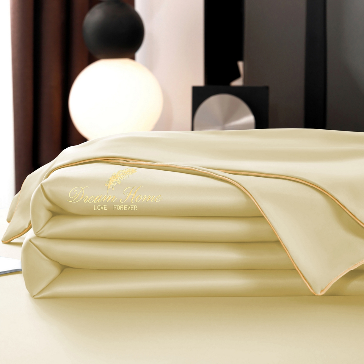 91家纺网 家纺一手货源 找家纺 维娜斯家纺 2026新款绣花冰丝夏被四件套 米色