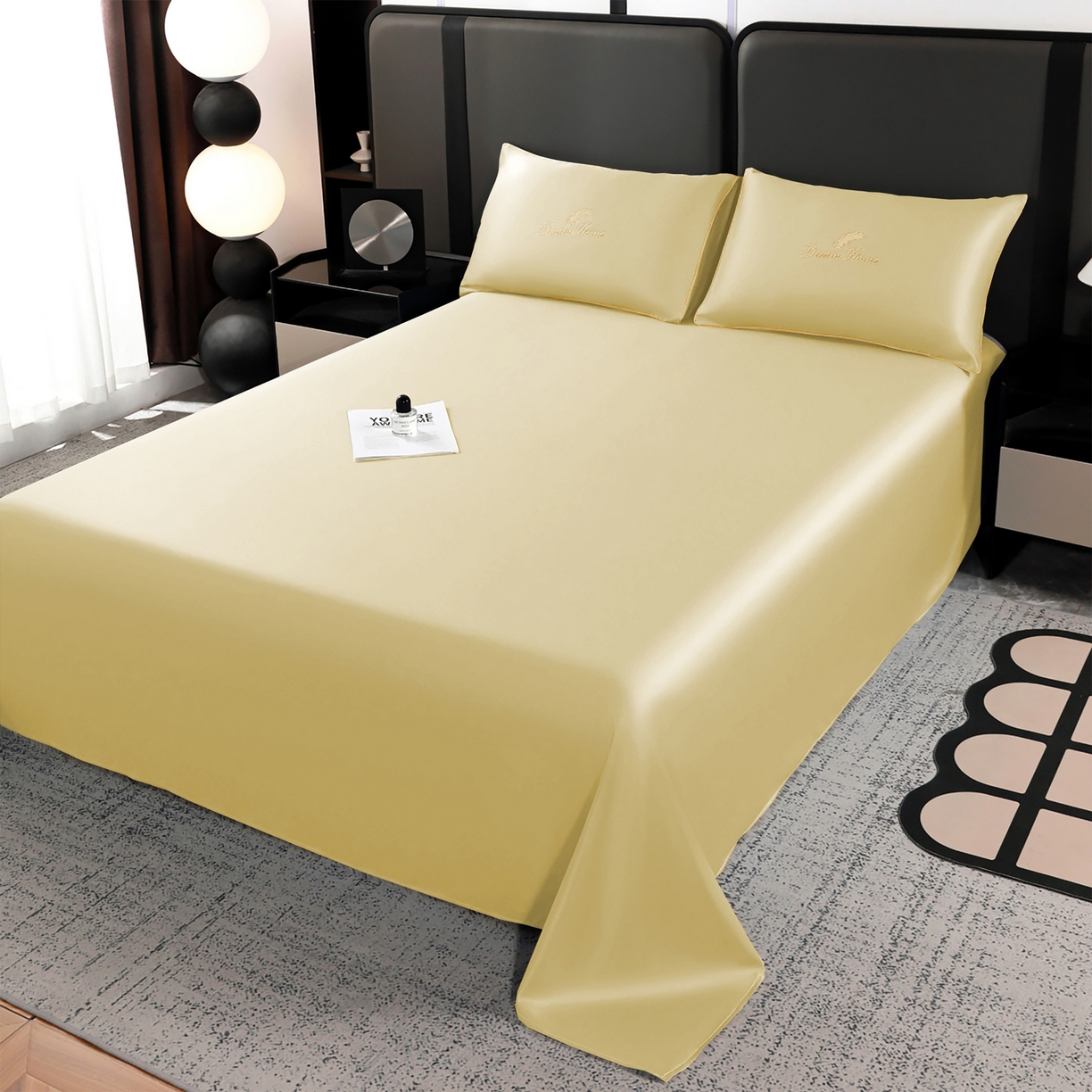 91家纺网 家纺一手货源 找家纺 维娜斯家纺 2026新款绣花冰丝夏被四件套 米色