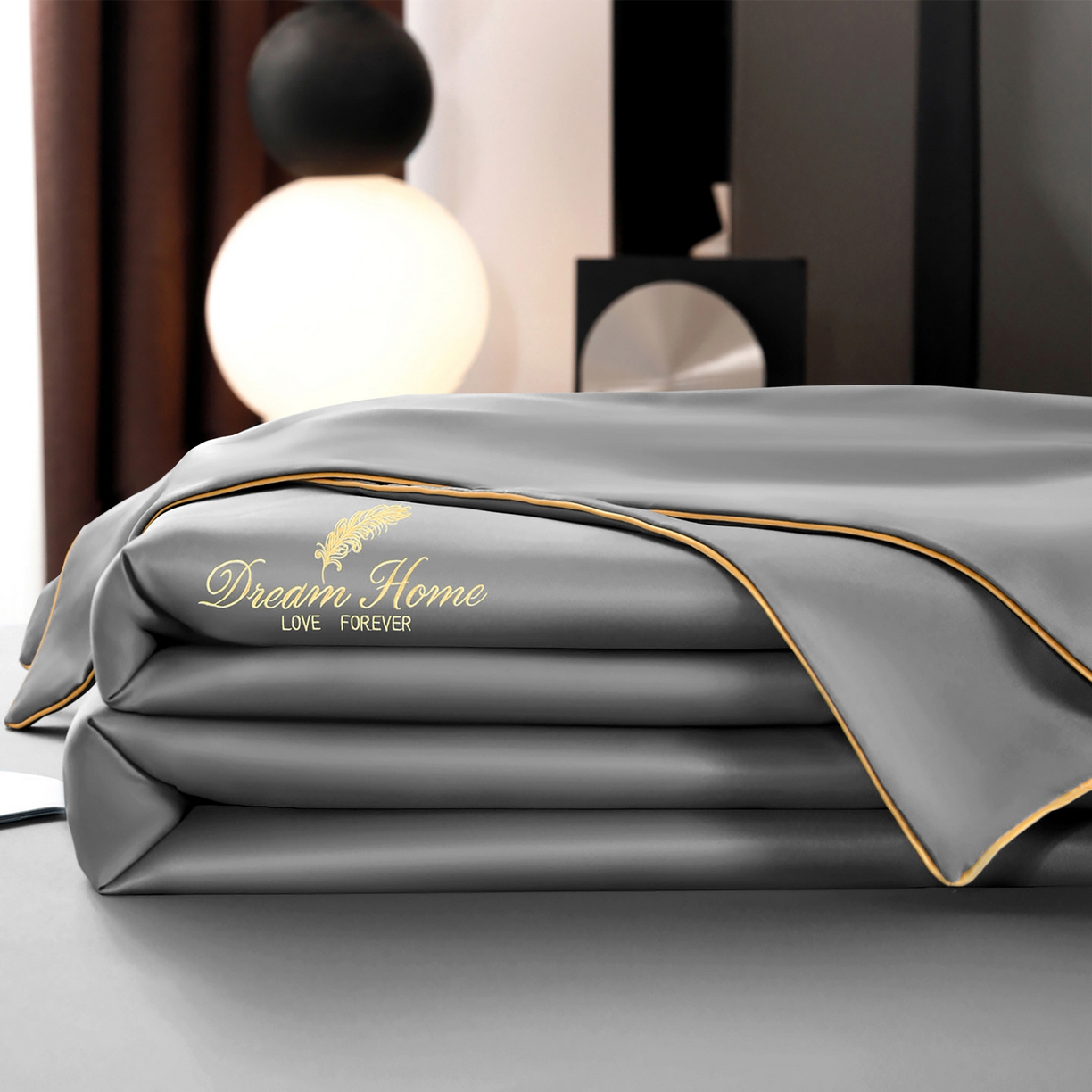 91家纺网 家纺一手货源 找家纺 维娜斯家纺 2026新款绣花冰丝夏被四件套 浅灰