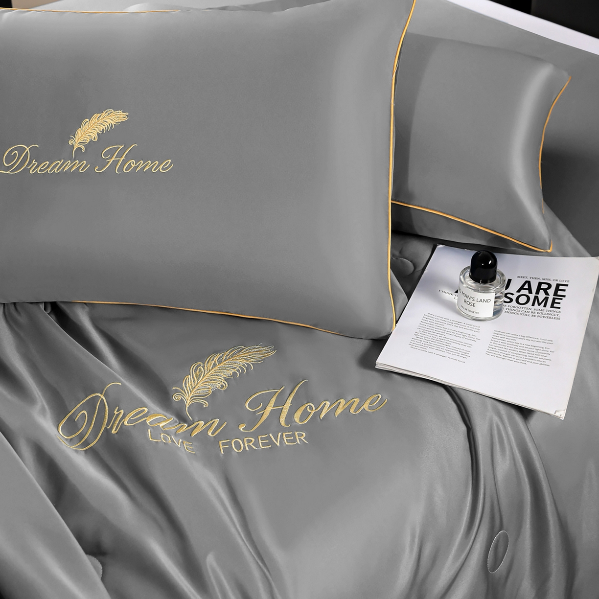 91家纺网 家纺一手货源 找家纺 维娜斯家纺 2026新款绣花冰丝夏被四件套 浅灰