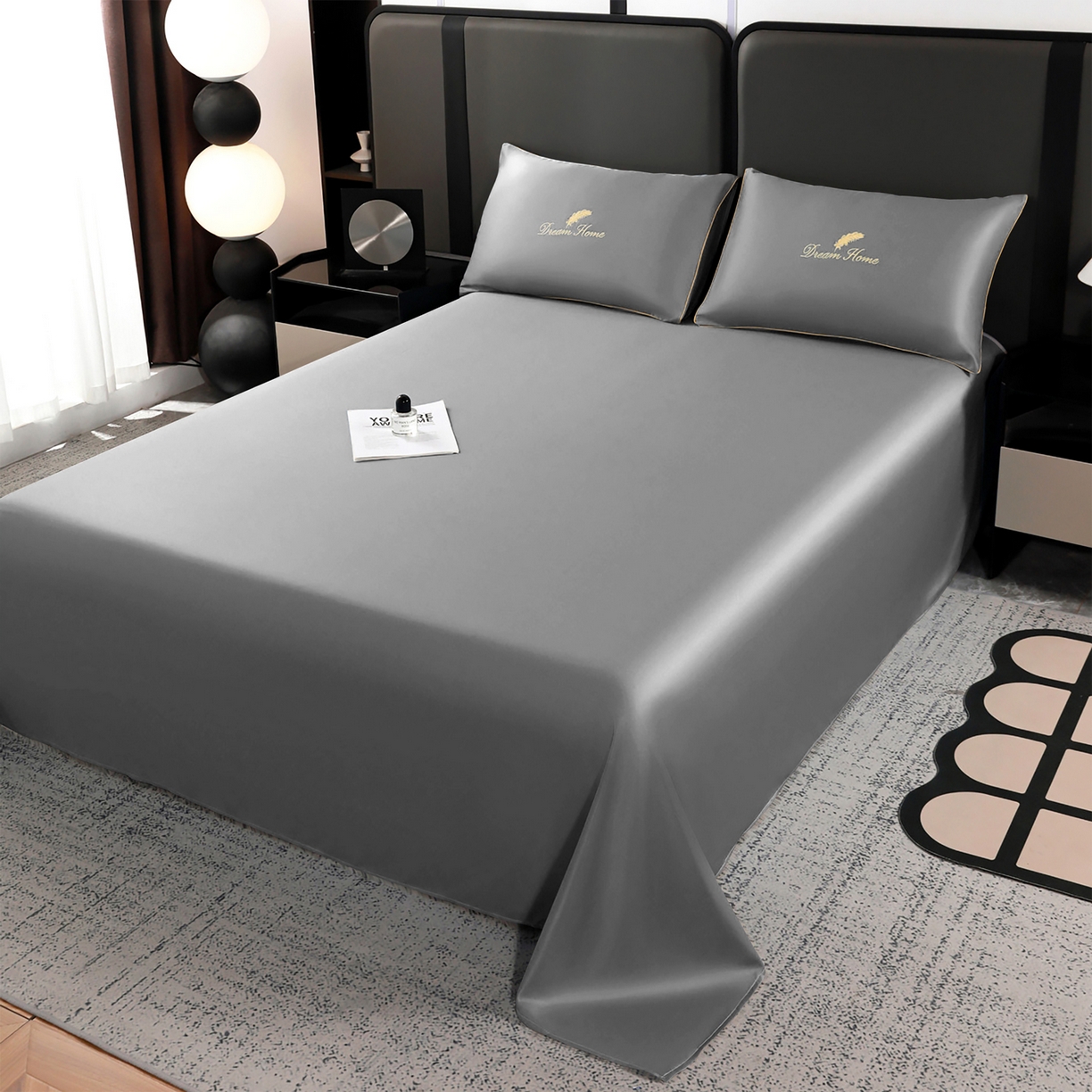 91家纺网 家纺一手货源 找家纺 维娜斯家纺 2026新款绣花冰丝夏被四件套 浅灰