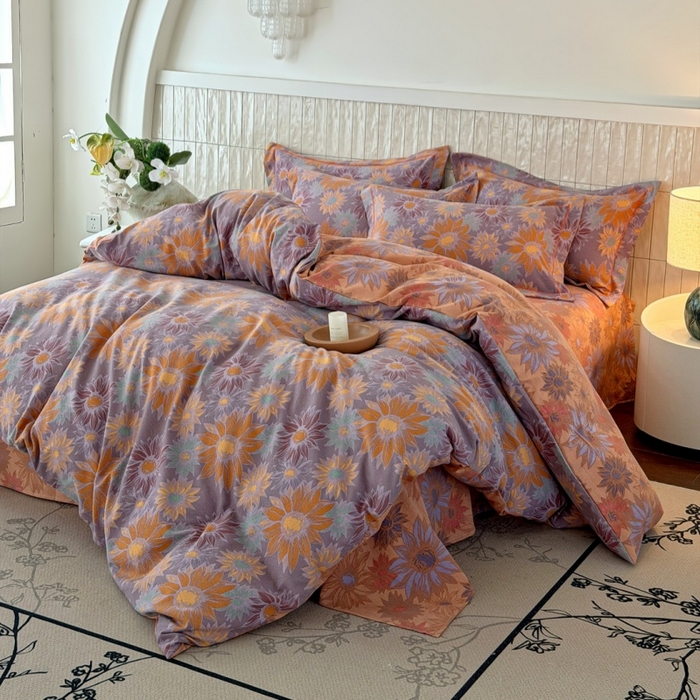 91家纺网 家纺一手货源 找家纺 棠颂家纺 2026新款原棉中古风色织双层纱四件套 向阳而生