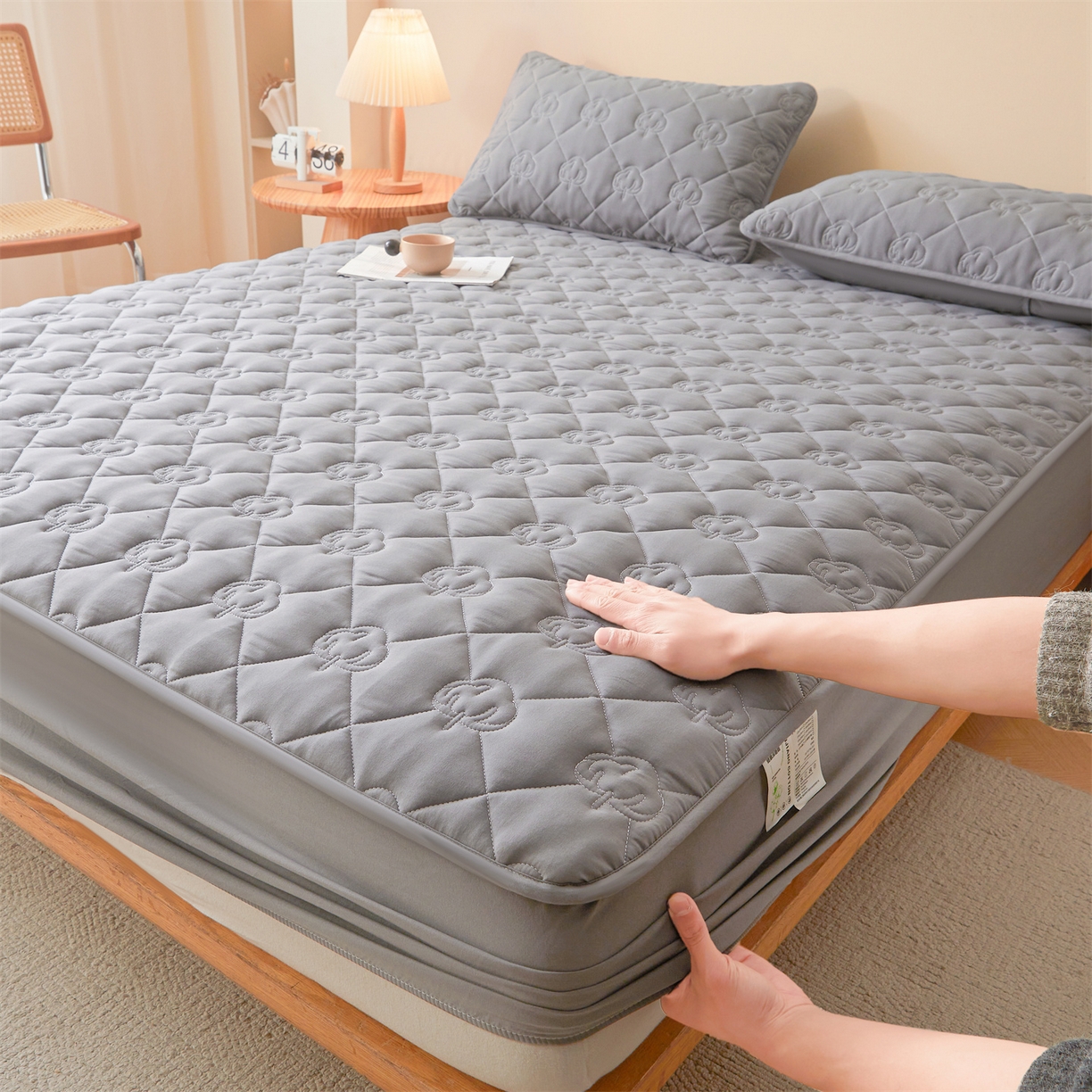 柔品 2026新款牛奶棉新疆棉花夹棉床笠 新疆棉花-深灰