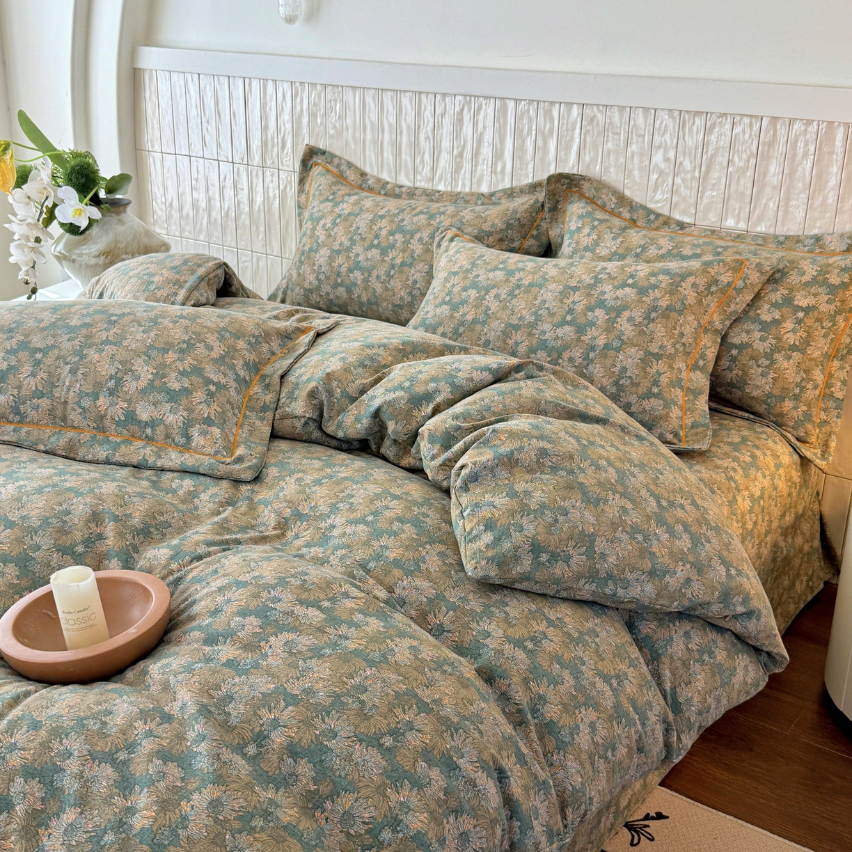 91家纺网 家纺一手货源 找家纺 棠颂家纺 2026新款原棉中古风色织双层纱四件套 春日序