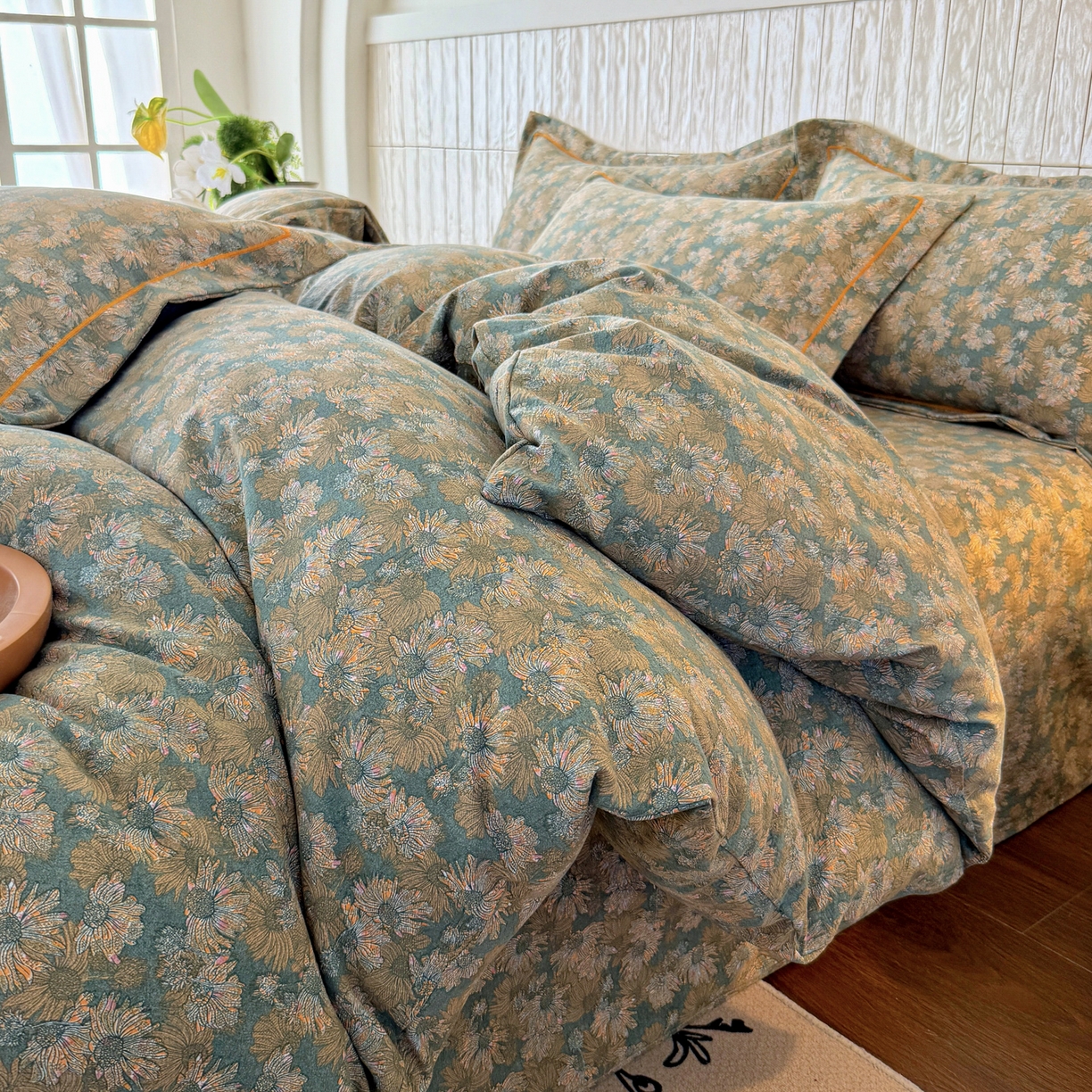 91家纺网 家纺一手货源 找家纺 棠颂家纺 2026新款原棉中古风色织双层纱四件套 春日序