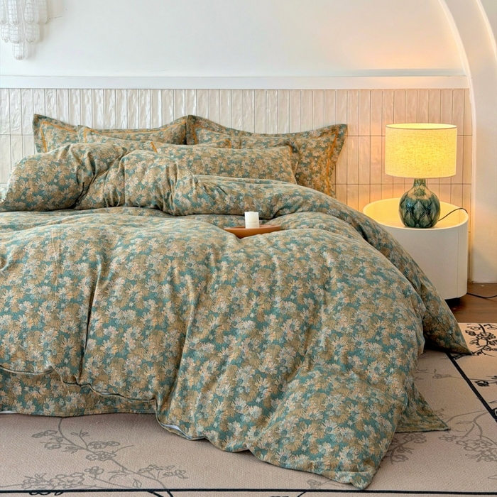 91家纺网 家纺一手货源 找家纺 棠颂家纺 2026新款原棉中古风色织双层纱四件套 春日序