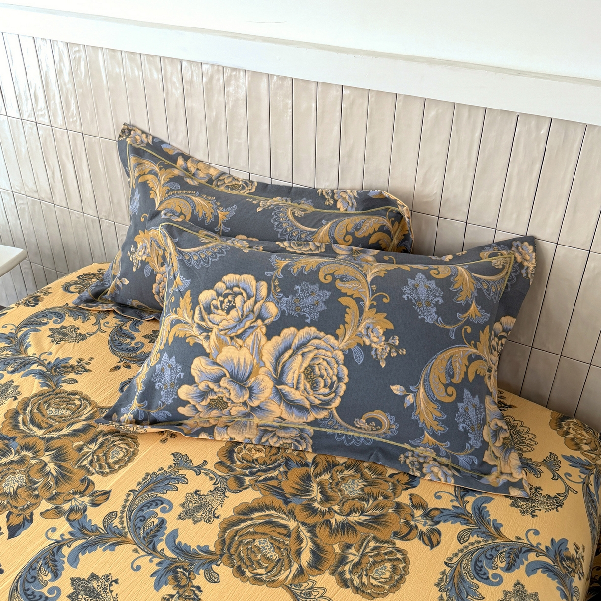 91家纺网 家纺一手货源 找家纺 棠颂家纺 2026新款原棉中古风色织双层纱四件套 金玉满堂