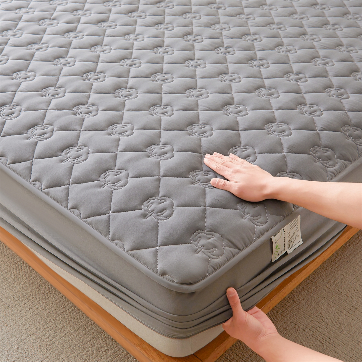 91家纺网 家纺一手货源 找家纺 柔品 2026新款牛奶棉新疆棉花夹棉床笠 新疆棉花-深灰