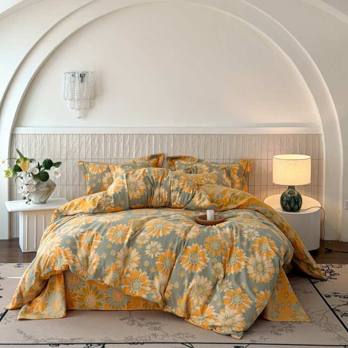 棠颂家纺 2026新款原棉中古风色织双层纱四件套 金盏凝阳