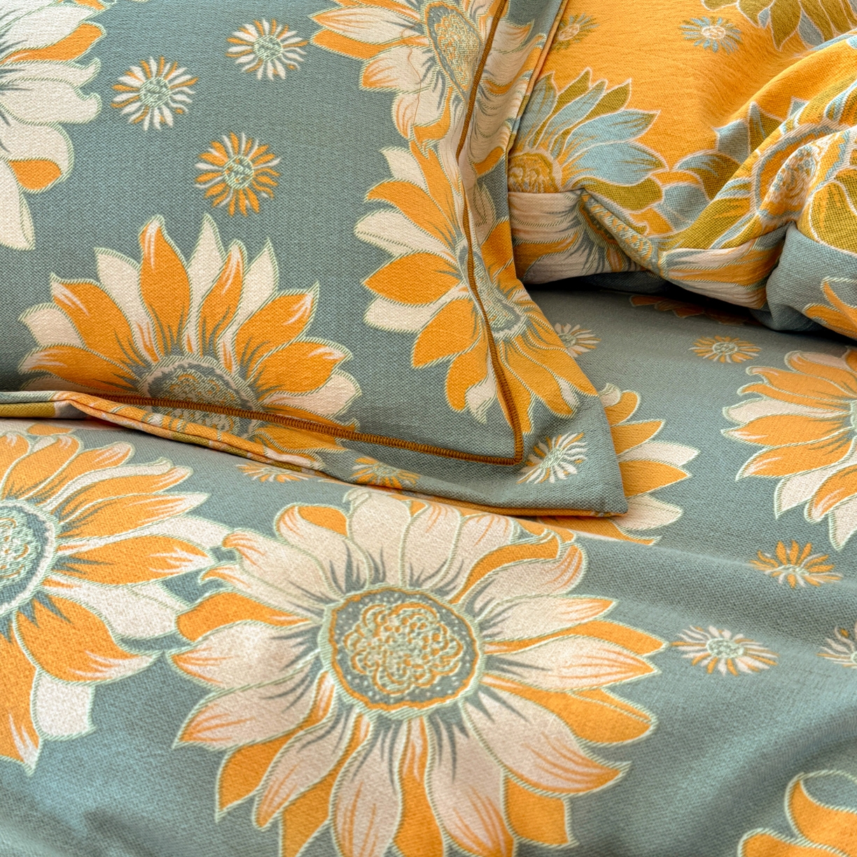 91家纺网 家纺一手货源 找家纺 棠颂家纺 2026新款原棉中古风色织双层纱四件套 金盏凝阳