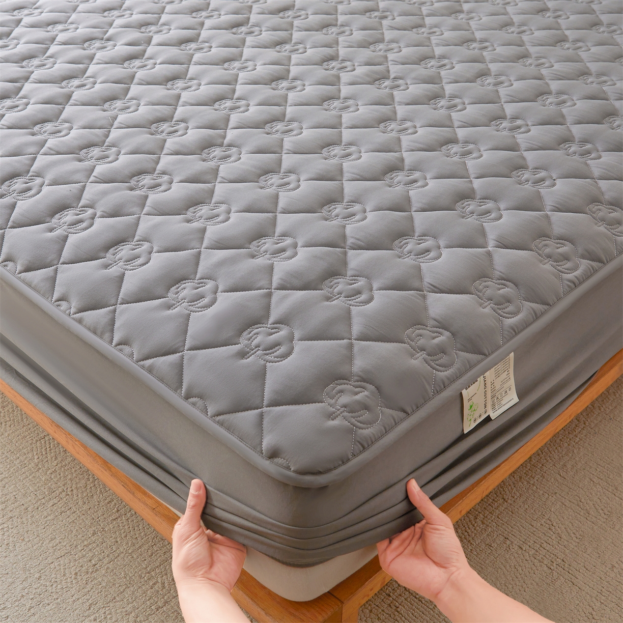 91家纺网 家纺一手货源 找家纺 柔品 2026新款牛奶棉新疆棉花夹棉床笠 新疆棉花-深灰