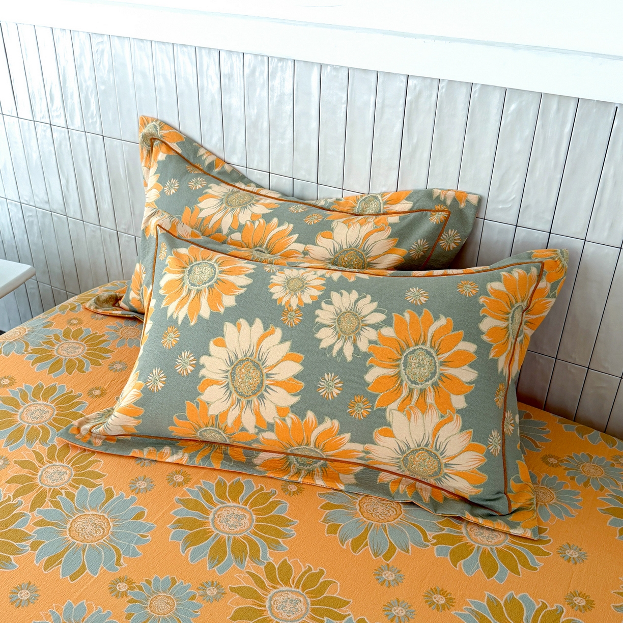 91家纺网 家纺一手货源 找家纺 棠颂家纺 2026新款原棉中古风色织双层纱四件套 金盏凝阳