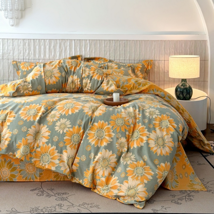 91家纺网 家纺一手货源 找家纺 棠颂家纺 2026新款原棉中古风色织双层纱四件套 金盏凝阳