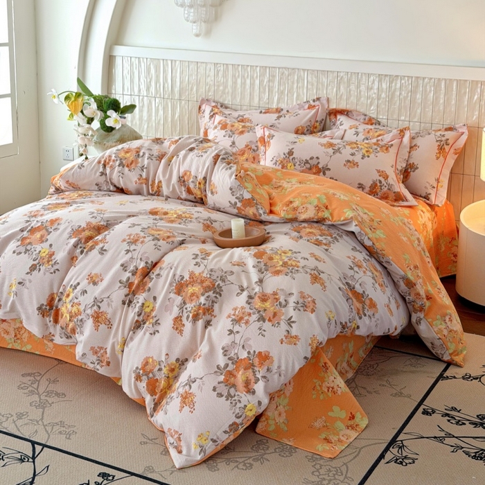 91家纺网 家纺一手货源 找家纺 棠颂家纺 2026新款原棉中古风色织双层纱四件套 暖阳