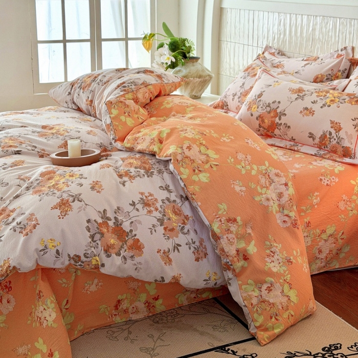 91家纺网 家纺一手货源 找家纺 棠颂家纺 2026新款原棉中古风色织双层纱四件套 暖阳