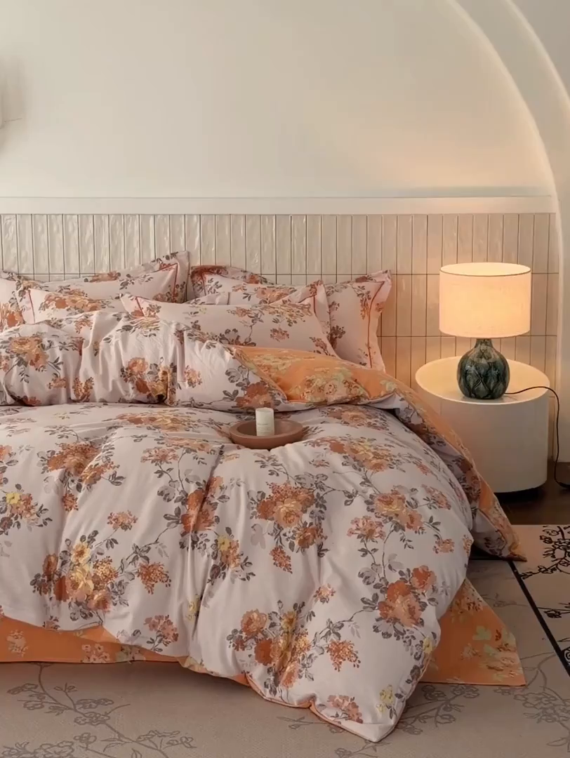 91家纺网 家纺一手货源 找家纺 棠颂家纺 2026新款原棉中古风色织双层纱四件套 暖阳