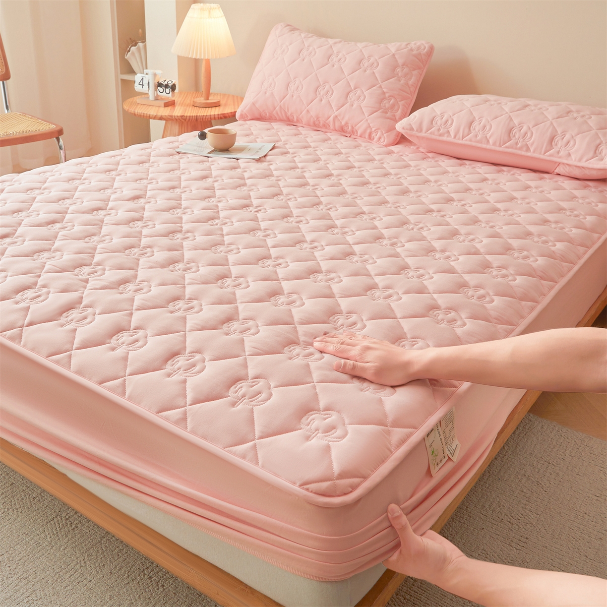 柔品 2026新款牛奶棉新疆棉花夹棉床笠 新疆棉花-香粉