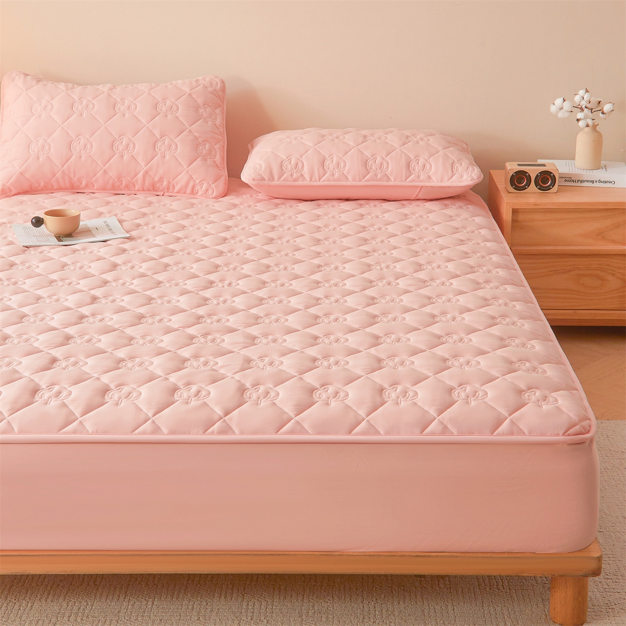 91家纺网 家纺一手货源 找家纺 柔品 2026新款牛奶棉新疆棉花夹棉床笠 新疆棉花-香粉