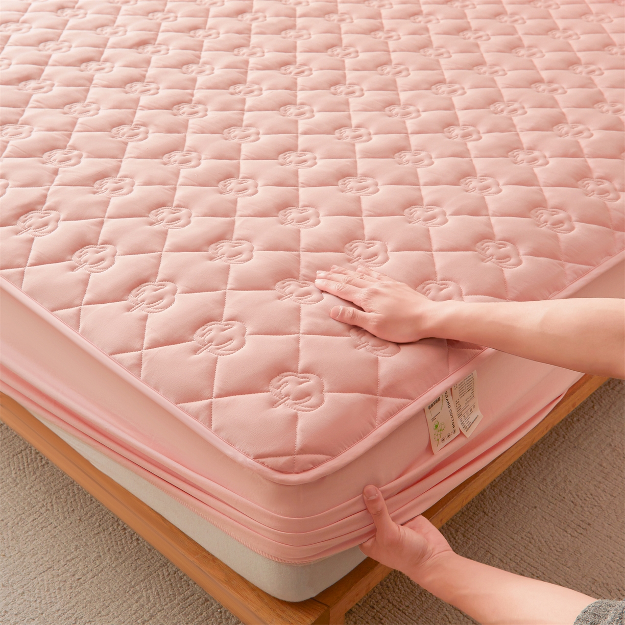 91家纺网 家纺一手货源 找家纺 柔品 2026新款牛奶棉新疆棉花夹棉床笠 新疆棉花-香粉