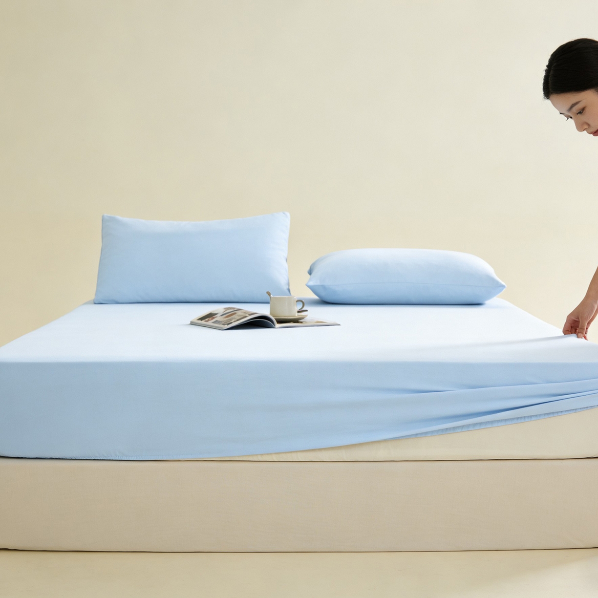 91家纺网 家纺一手货源 找家纺 LADYCOCO可可家居 2026新款锦纶凉感床笠三件套 浅蓝