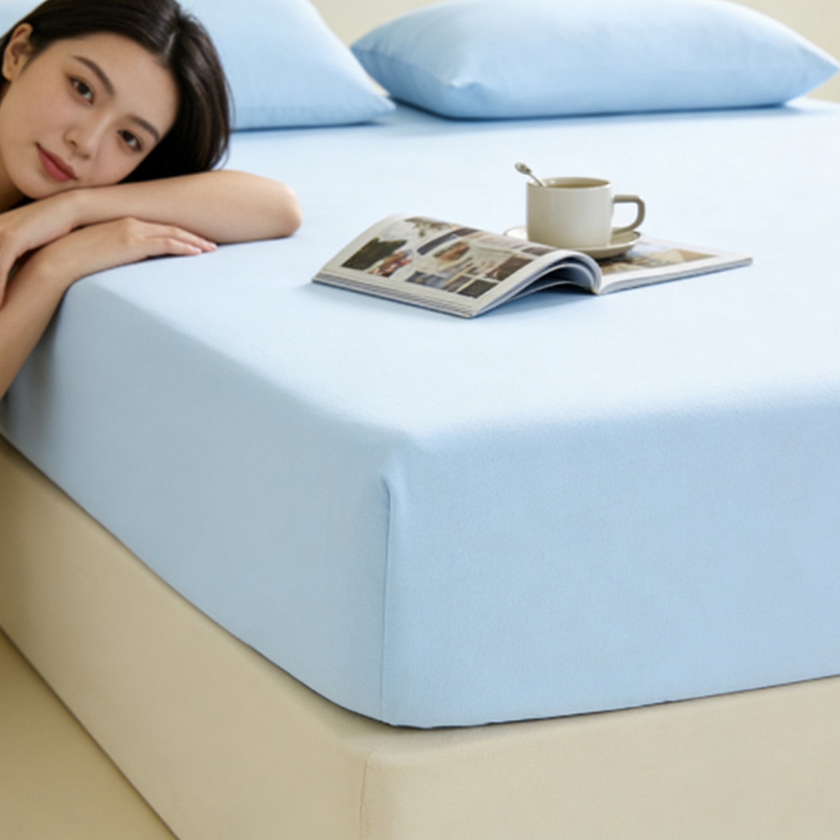 91家纺网 家纺一手货源 找家纺 LADYCOCO可可家居 2026新款锦纶凉感床笠三件套 浅蓝