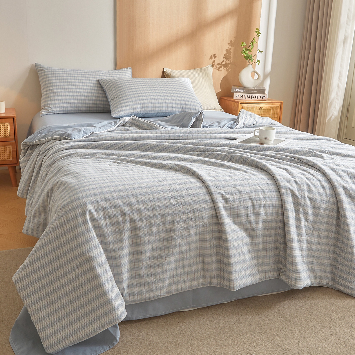 91家纺网 家纺一手货源 找家纺 金喜 2026新款A类全棉色织新疆棉夏被四件套 柠檬兰