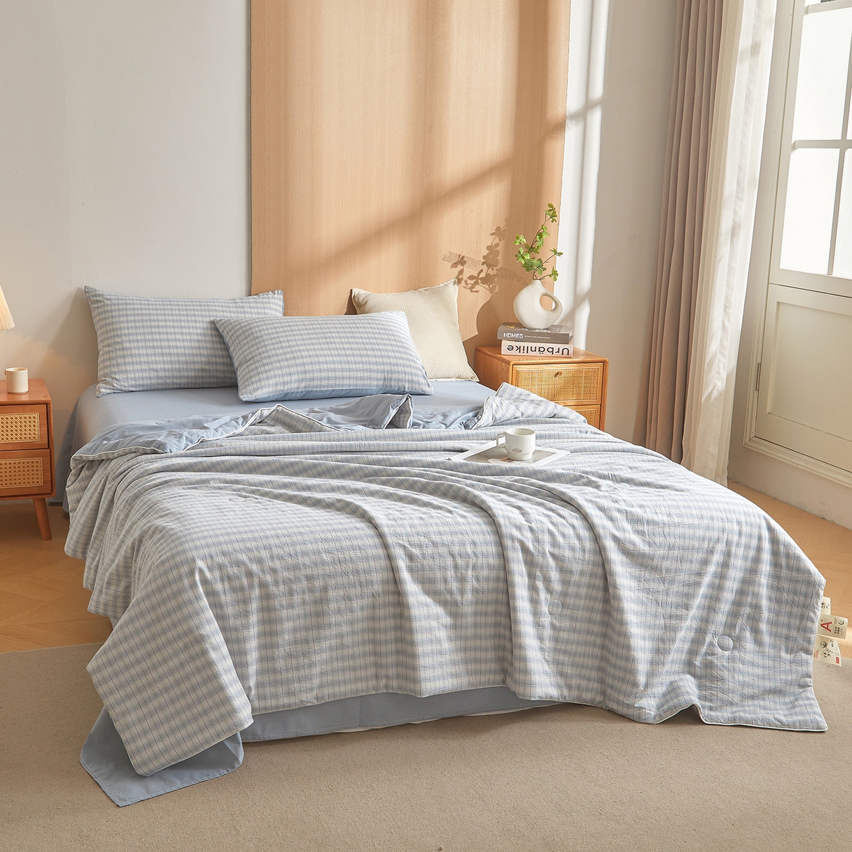 91家纺网 家纺一手货源 找家纺 金喜 2026新款A类全棉色织新疆棉夏被四件套 柠檬兰