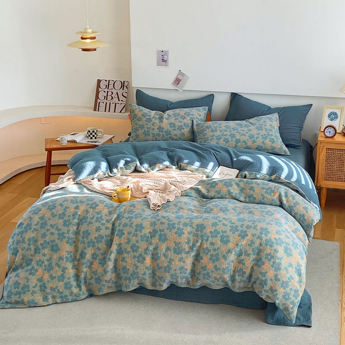 91家纺网 家纺一手货源 找家纺 春皖家纺 2026新款全棉纯棉拉链款双层纱四件套 百灵斯顿