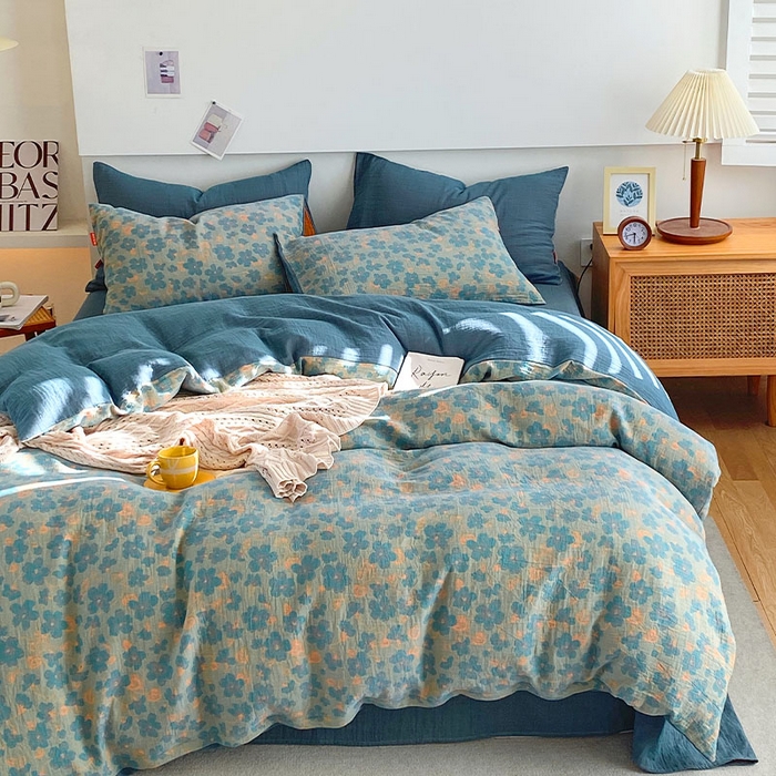 91家纺网 家纺一手货源 找家纺 春皖家纺 2026新款全棉纯棉拉链款双层纱四件套 百灵斯顿