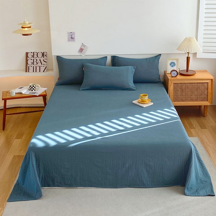 91家纺网 家纺一手货源 找家纺 春皖家纺 2026新款全棉纯棉拉链款双层纱四件套 百灵斯顿