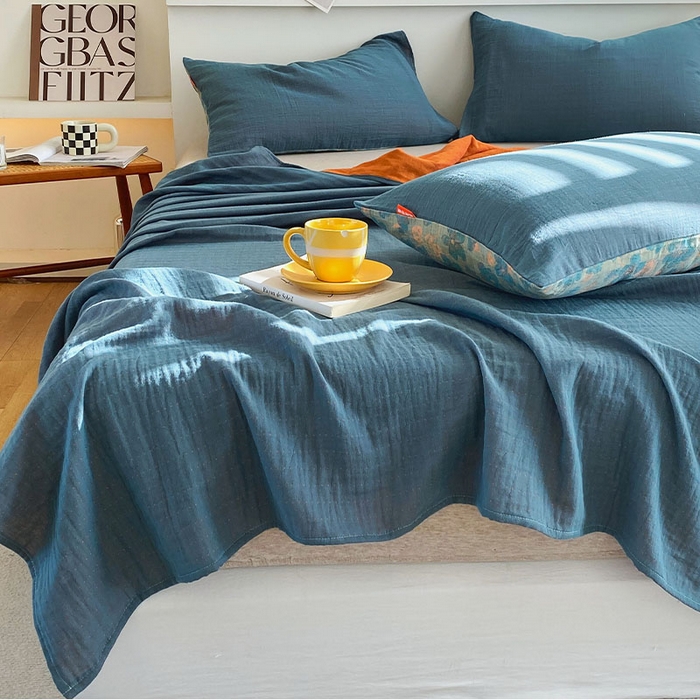 91家纺网 家纺一手货源 找家纺 春皖家纺 2026新款全棉纯棉拉链款双层纱四件套 百灵斯顿