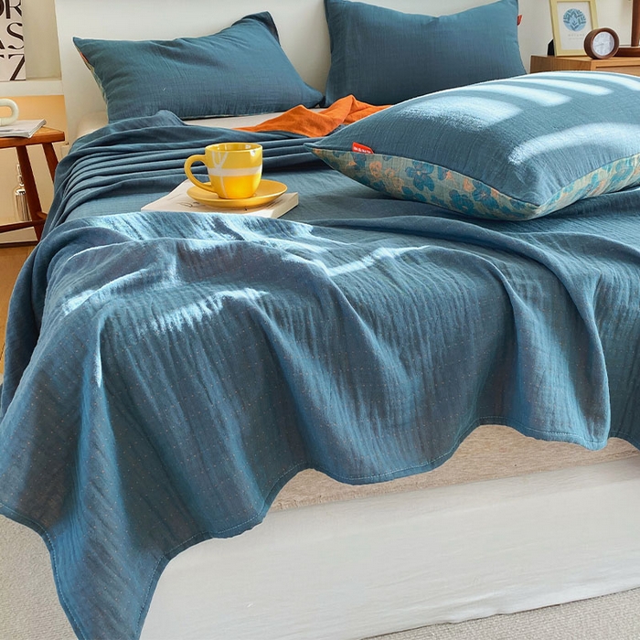 91家纺网 家纺一手货源 找家纺 春皖家纺 2026新款全棉纯棉拉链款双层纱四件套 百灵斯顿