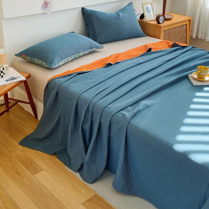 91家纺网 家纺一手货源 找家纺 春皖家纺 2026新款全棉纯棉拉链款双层纱四件套 百灵斯顿