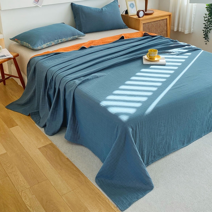 91家纺网 家纺一手货源 找家纺 春皖家纺 2026新款全棉纯棉拉链款双层纱四件套 百灵斯顿