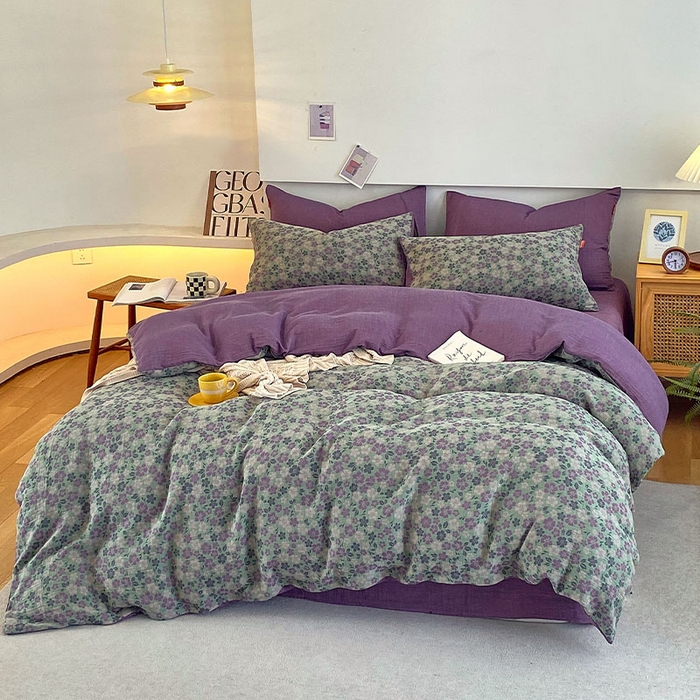 91家纺网 家纺一手货源 找家纺 春皖家纺 2026新款全棉纯棉拉链款双层纱四件套 春光灿烂