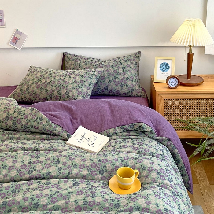 91家纺网 家纺一手货源 找家纺 春皖家纺 2026新款全棉纯棉拉链款双层纱四件套 春光灿烂