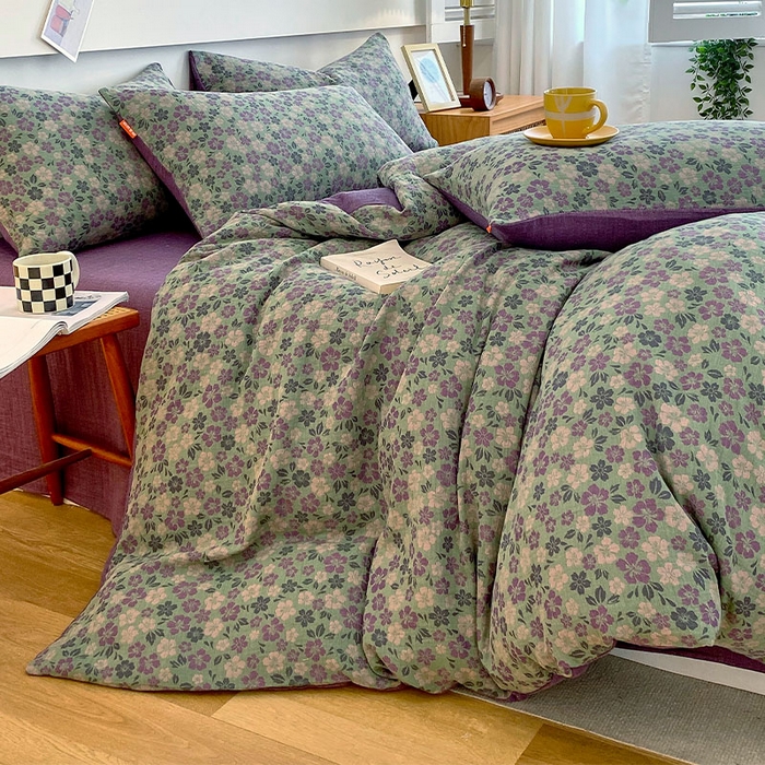 91家纺网 家纺一手货源 找家纺 春皖家纺 2026新款全棉纯棉拉链款双层纱四件套 春光灿烂