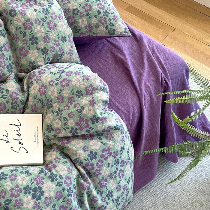 91家纺网 家纺一手货源 找家纺 春皖家纺 2026新款全棉纯棉拉链款双层纱四件套 春光灿烂