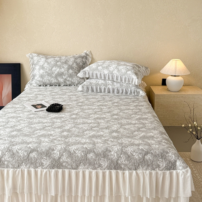 懒猫家纺 2026新款凉感提花床裙款凉席洛可可系列 洛可可-灰